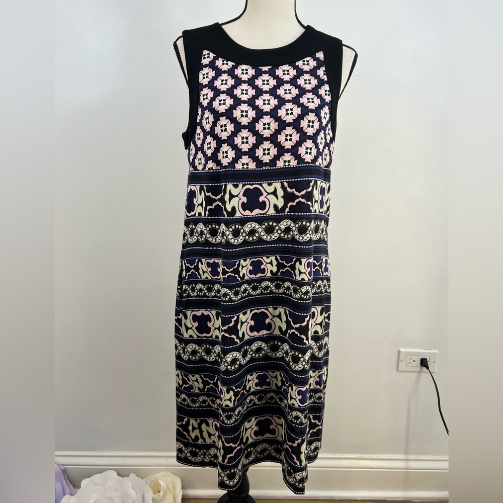 Diane Von Furstenberg Black and Pink Geometric Midi Dress